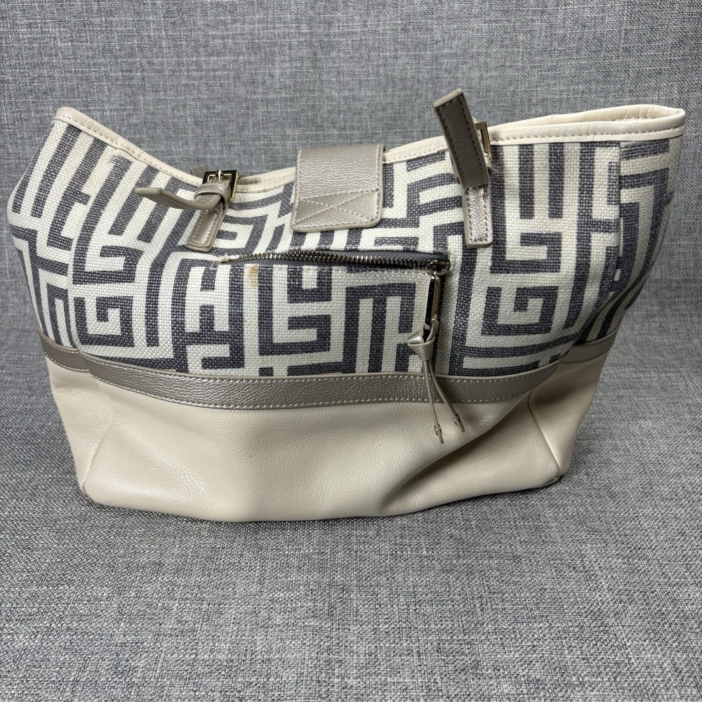 Spartina 449 De Renne Daufuskie Turn Key Classic Natural Linen Leather Tote - Picture 2 of 14